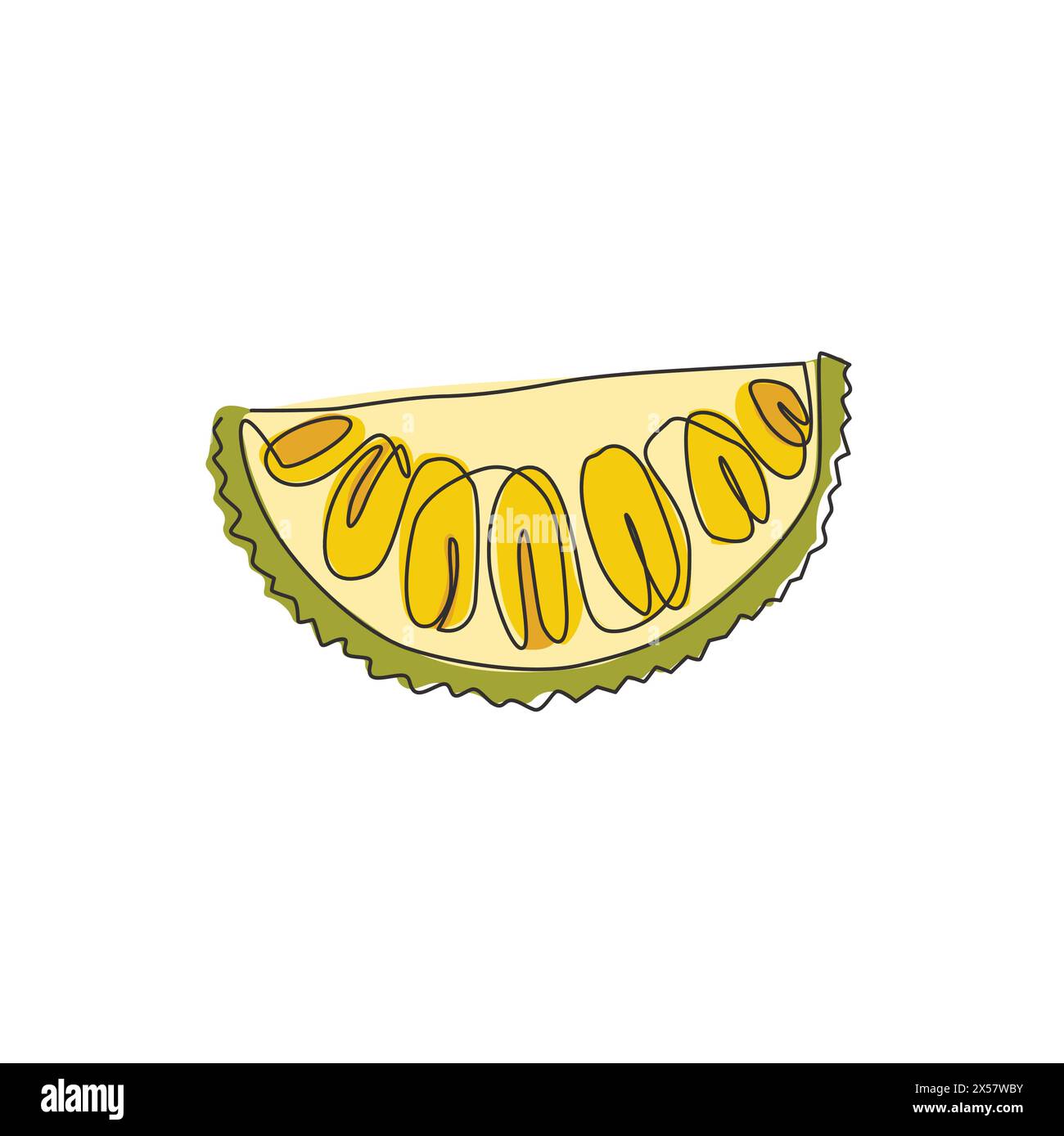 Single continuous line drawing sliced healthy organic jackfruit for orchard logo identity. Fresh tropical fruit concept for fruit garden icon. Modern Stock Vector