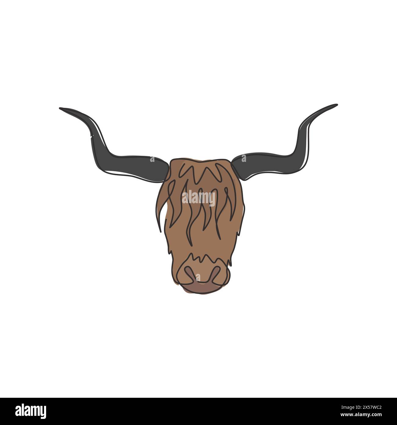 Single one line drawing of manly yak head for company logo identity ...