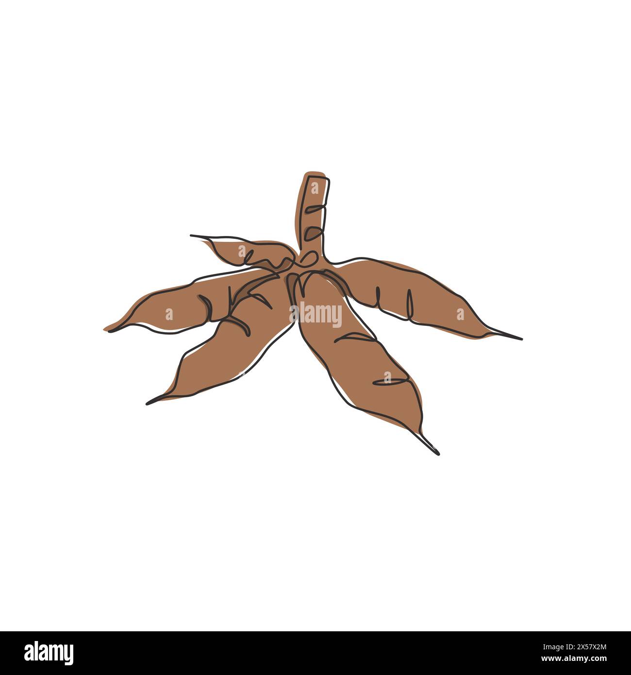 Single continuous line drawing of whole healthy organic cassava for plantation logo identity. Fresh Edible starchy tuberous root concept for farm icon Stock Vector