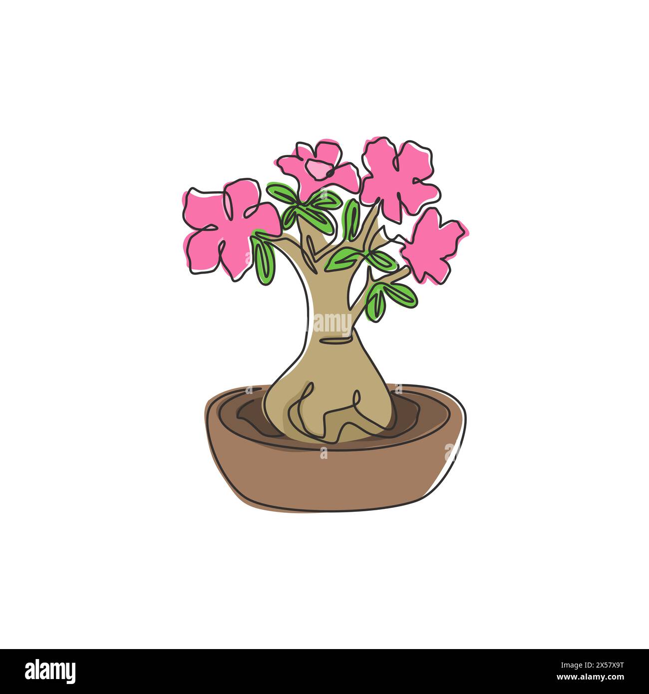 Single Continuous Line Drawing Fresh Beauty Potted Adenium For Garden