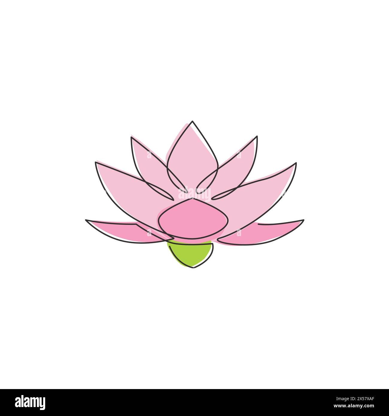 Single continuous line drawing of beauty fresh lotus for healthcare spa business logo. Printable decorative water lily flower concept home wall decor Stock Vector