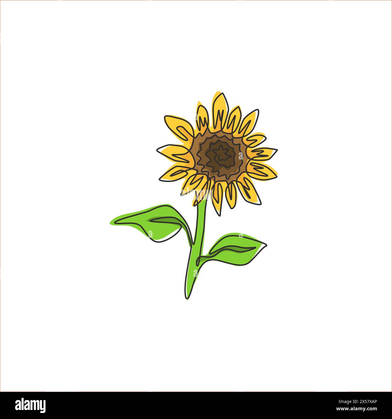 Single continuous line drawing of beauty fresh sunflower for park logo. Decorative helianthus spring flower concept for wall home decor poster art. Mo Stock Vector