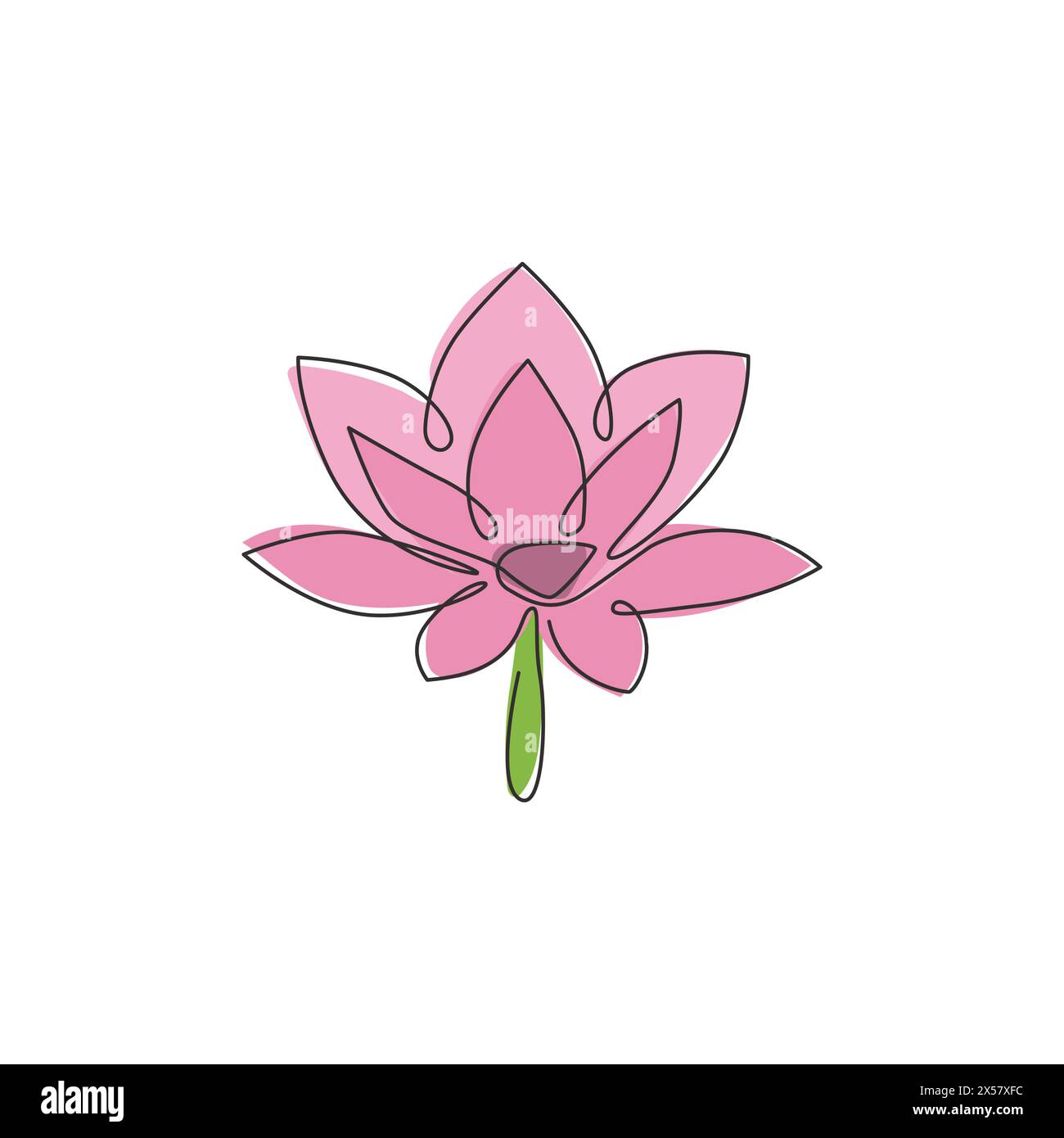 One continuous line drawing of beauty fresh lotus for spa business logo. Printable decorative water lily flower concept for home wall decor poster. Si Stock Vector