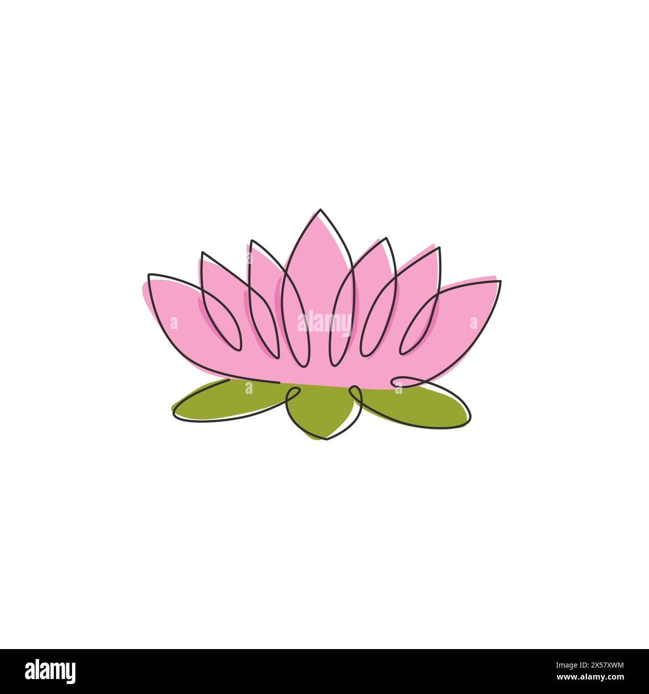 Single continuous line drawing of beauty fresh lotus for salon relaxation therapy business logo. Decorative water lily flower concept for home wall de Stock Vector