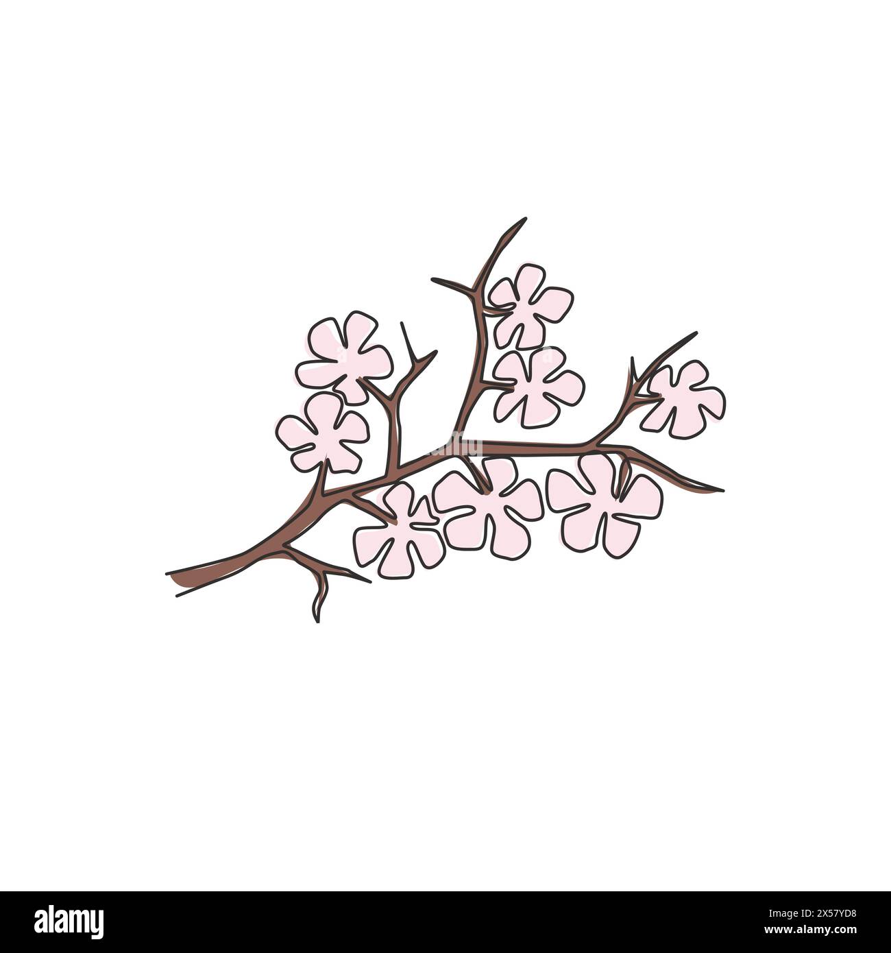 Single continuous line drawing of beauty fresh cherry blossom for home