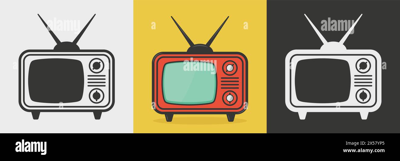 Vector Vintage TV Icon Set. Vintage TV Design Template. Retro TV Symbol for Web, Logo, App, UI etc. Vector Illustration Stock Vector