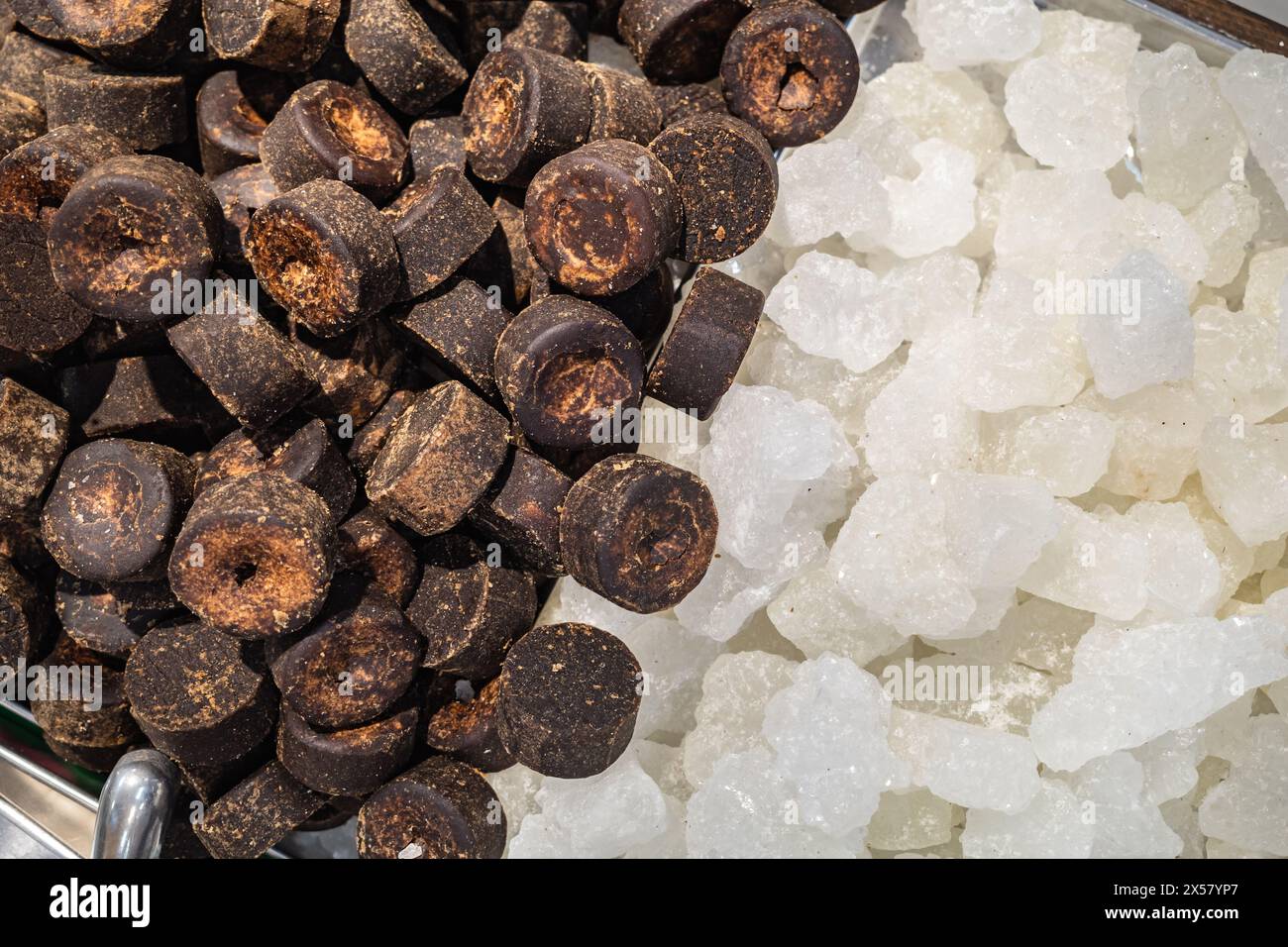 Palm sugar and rock sugar as raw food and drink ingredients Stock Photo