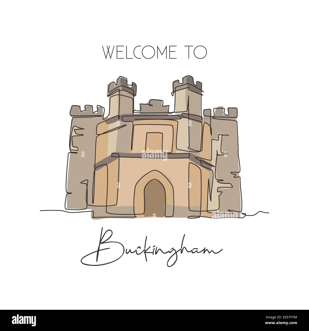 One continuous line drawing Buckingham Old Gaol landmark. Old palace in Buckingham, England. Holiday vacation home wall decor poster print concept. Mo Stock Vector