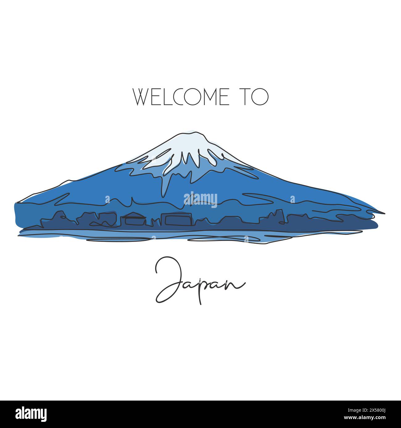Single continuous line drawing Mount Fuji scenery landmark. Beautiful place in Honshu, Japan. World travel home decor wall art poster print concept. M Stock Vector