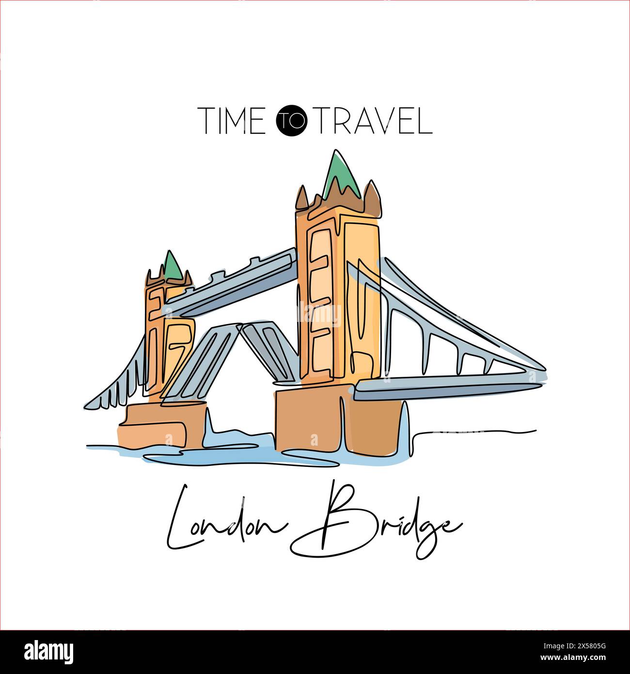 Single one line drawing Tower Bridge landmark. Historical iconic place in London, UK. Tourism and travel postcard home wall decor art concept. Modern Stock Vector