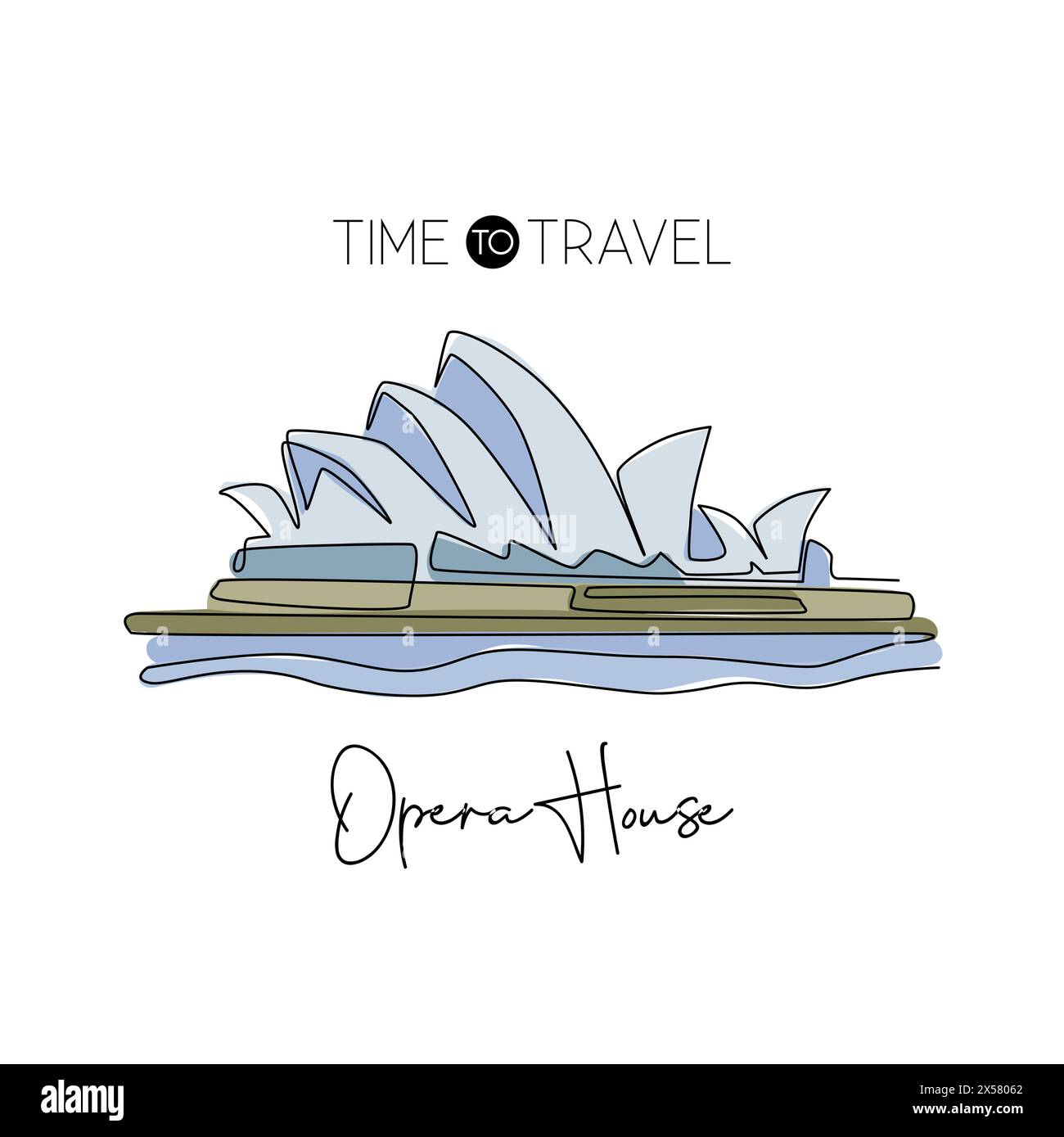 Single continuous line drawing Opera House landmark. Iconic theater place in Sydney, Australia. World travel home decor wall art poster print concept. Stock Vector