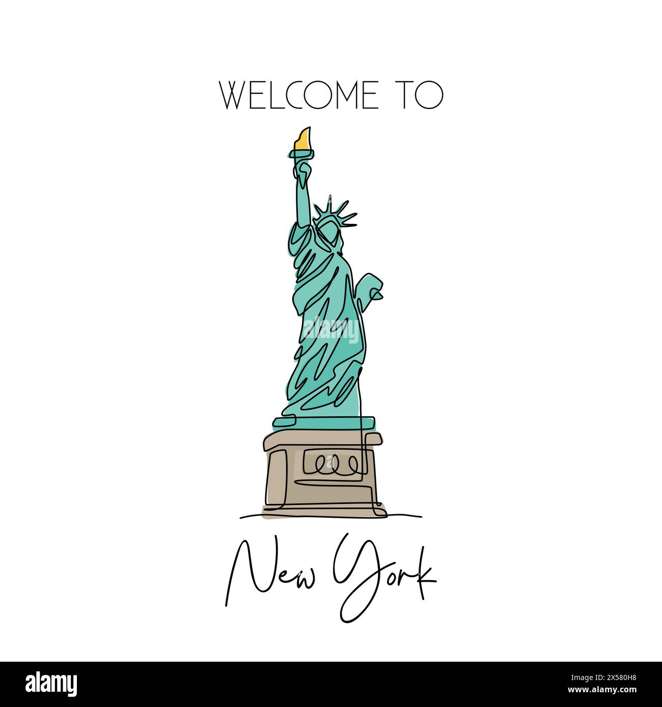One continuous line drawing to Liberty Statue. Historical iconic place in New York, USA. Holiday vacation home decor wall art poster print concept. Mo Stock Vector