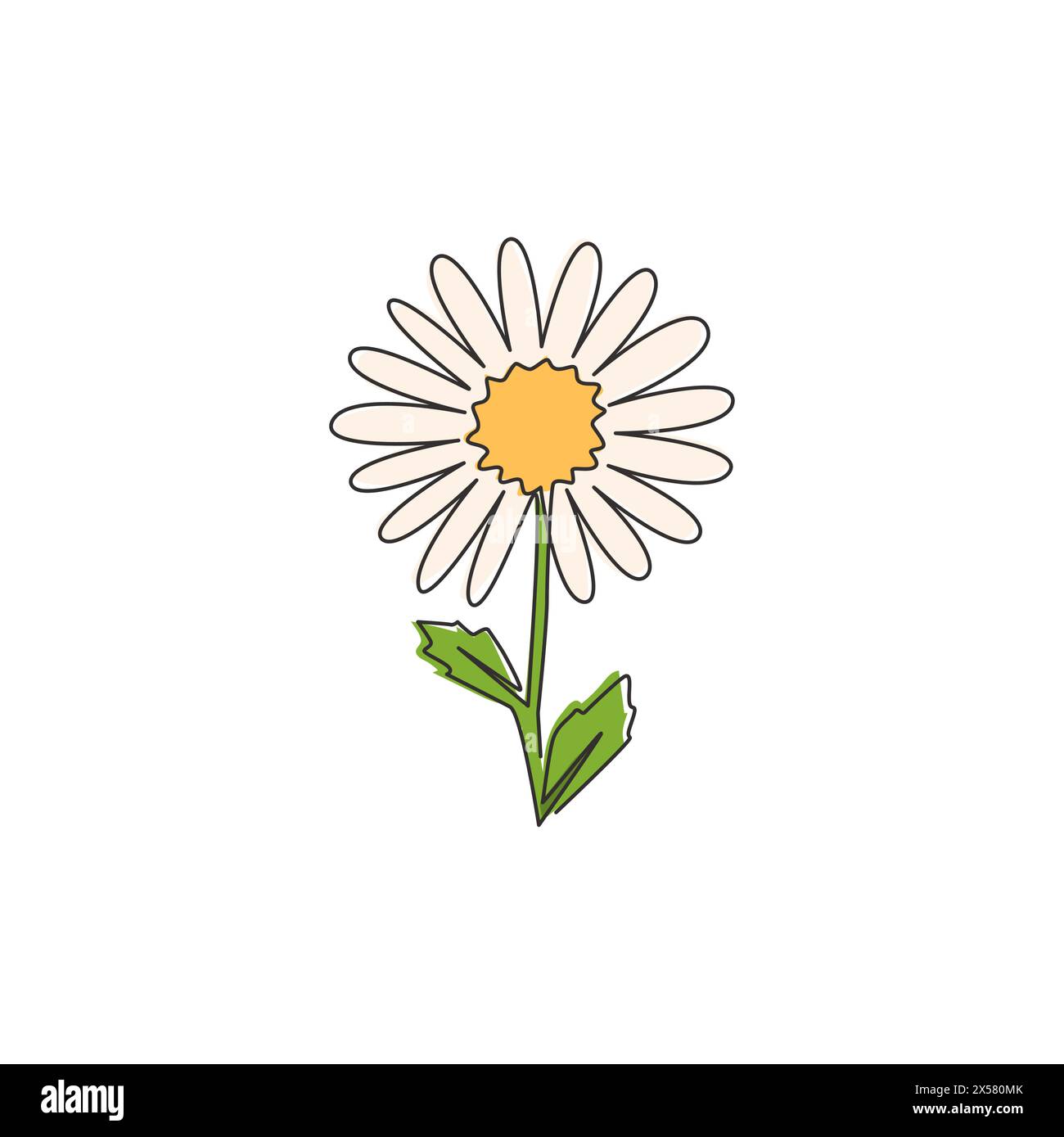 One continuous line drawing of beauty fresh bellis perennis for wall decor art poster. Printable decorative daisy flower concept for fabric textile. M Stock Vector