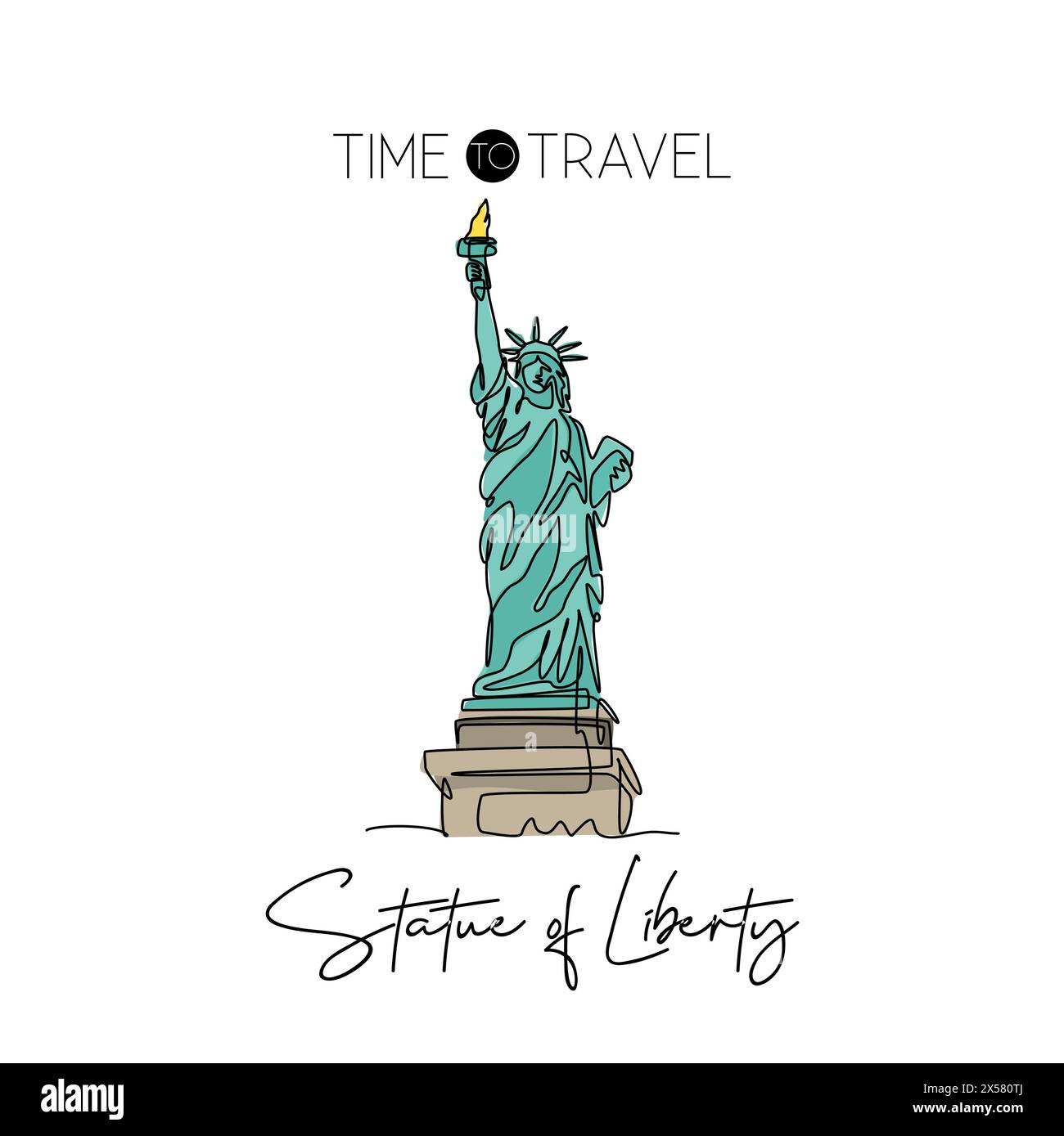 Single one line drawing Liberty Statue. Iconic symbol place in New York City USA. Tourism travel postcard and home wall art decor poster concept. Mode Stock Vector