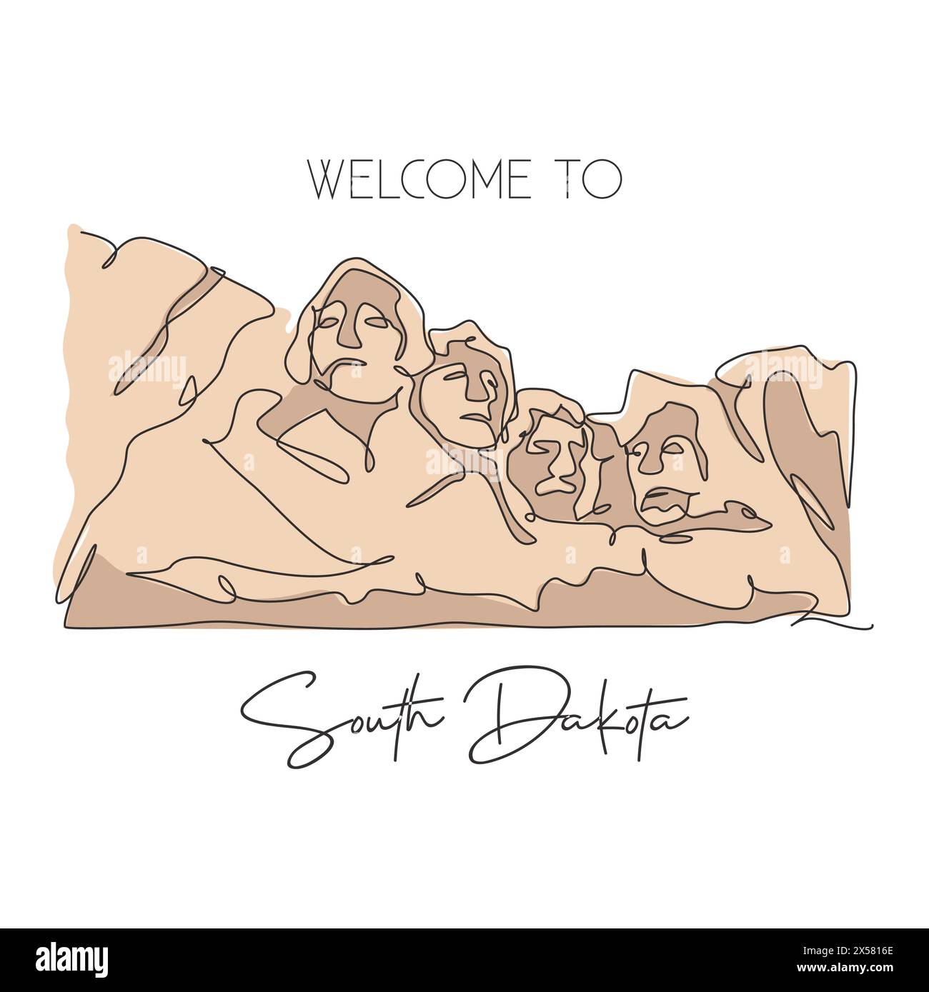Single continuous line drawing Mount Rushmore National Memorial landmark. Famous place in South Dakota, USA. Travel tour home wall decor poster print. Stock Vector