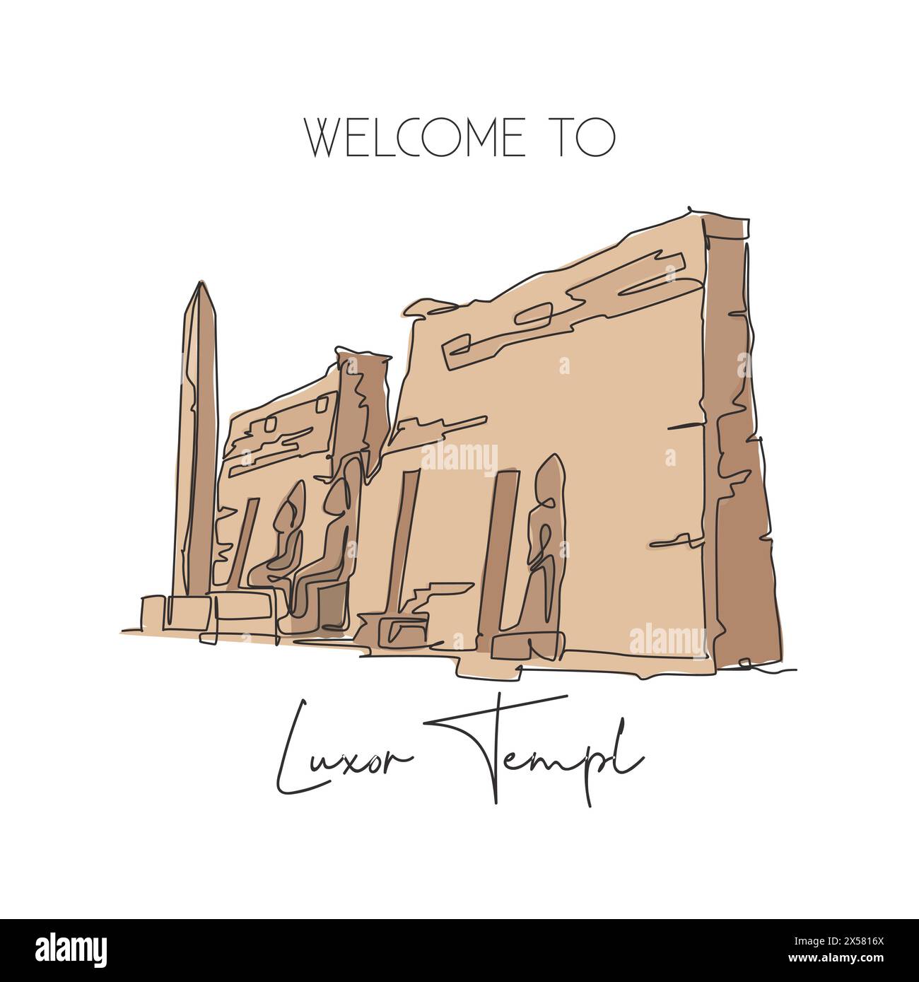 One single line drawing old Ancient Egyptian Luxor Temple landmark. World famous place in Egypt. Tourism travel postcard home decor wall poster. Moder Stock Vector