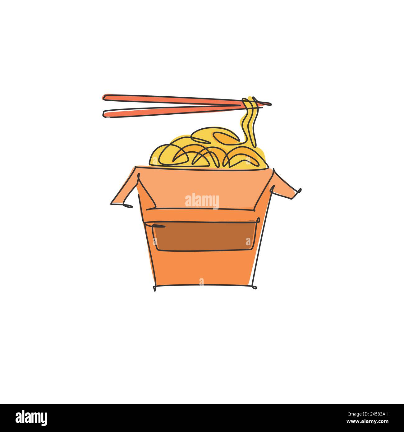 One continuous line drawing of fresh delicious Japanese spicy noodles