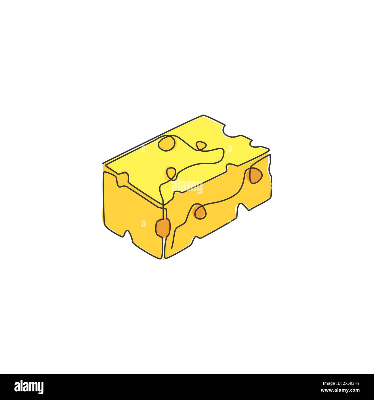 One continuous line drawing of fresh delicious Italian holed cheese