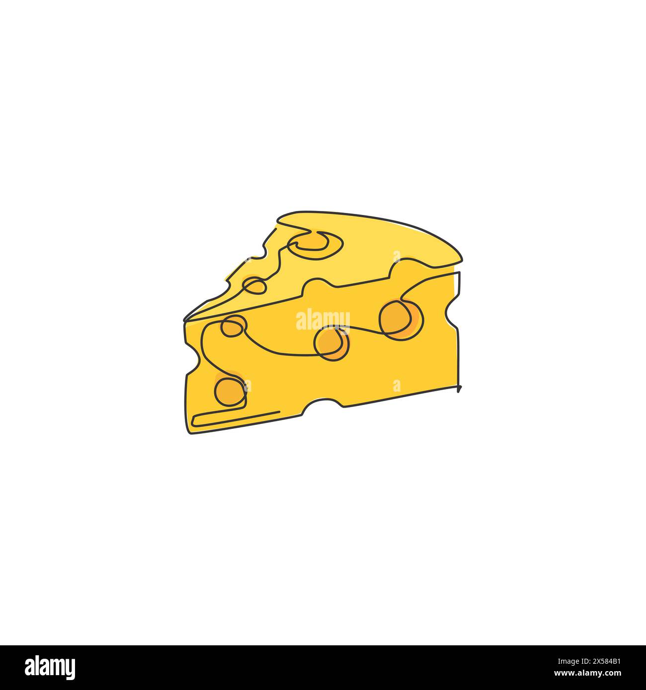 One continuous line drawing of fresh delicious Italian holed cheese