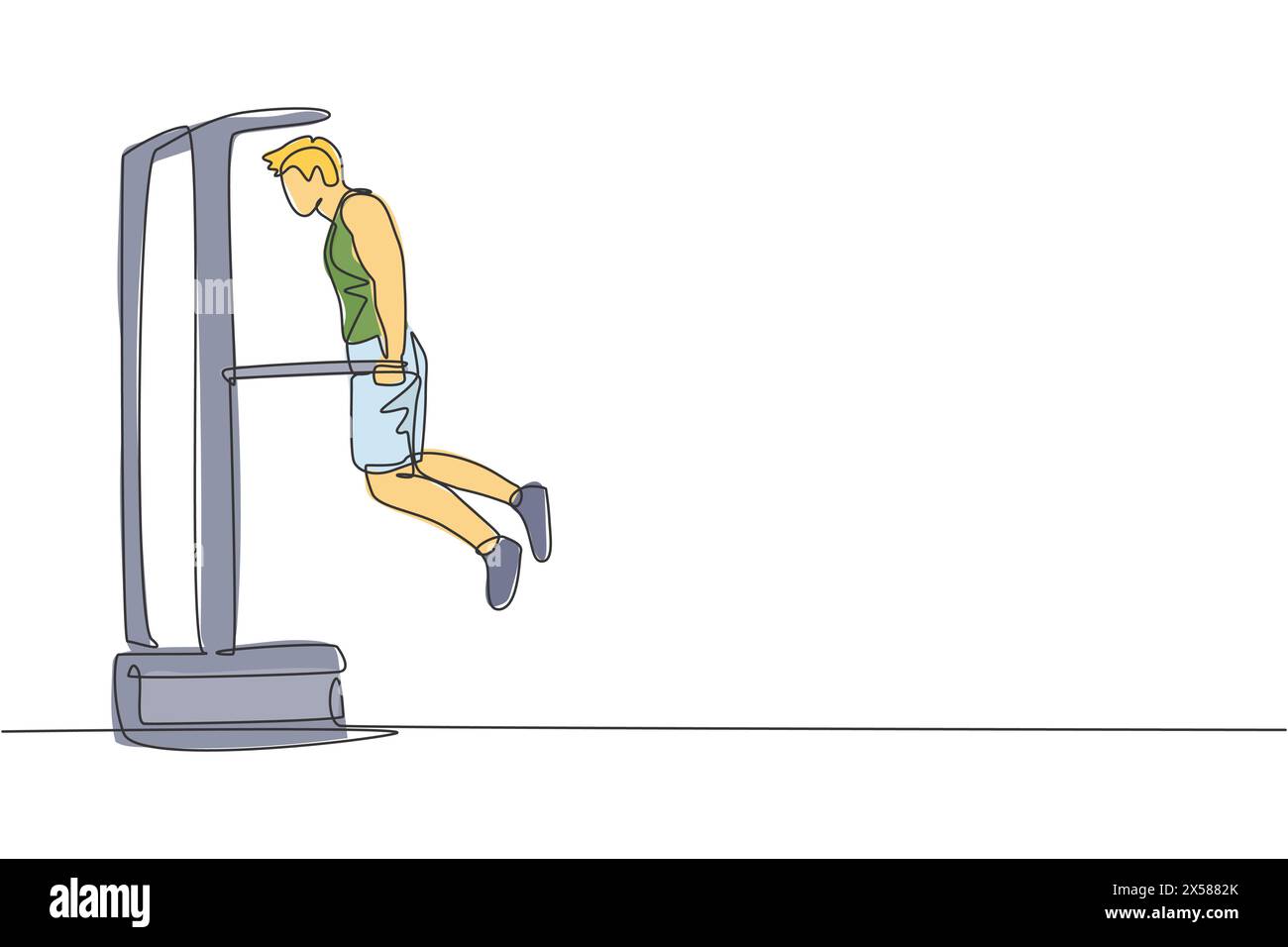 Single continuous line drawing of young sportive man training with ...