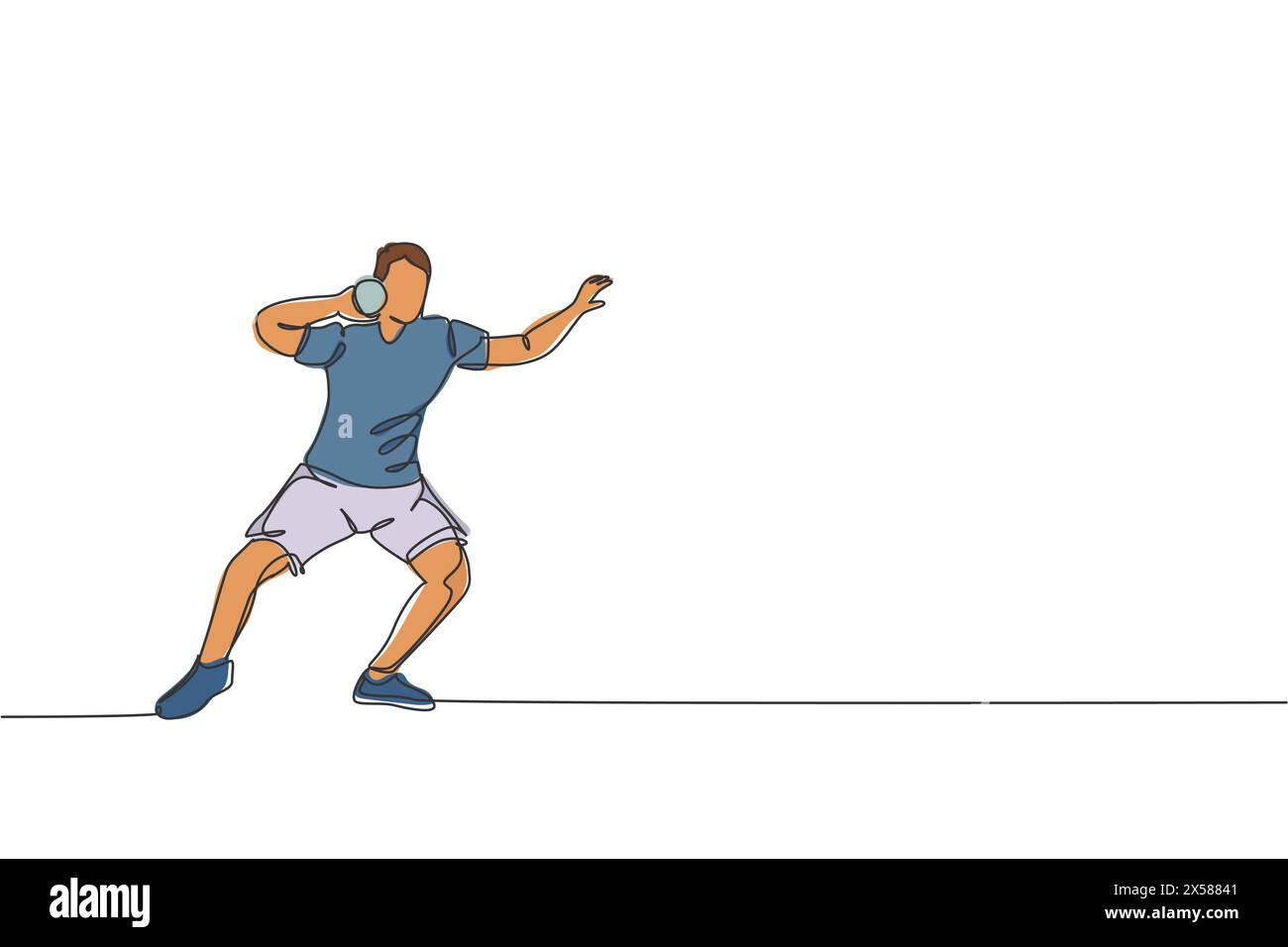 One continuous line drawing young sporty man exercising a stance before