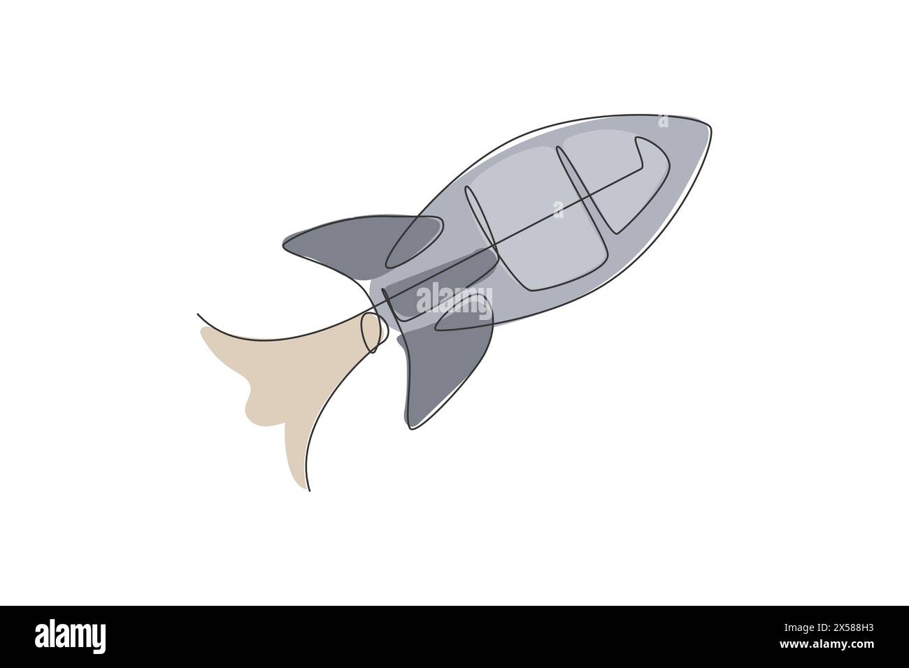 One continuous line drawing of simple retro spacecraft flying up to the ...