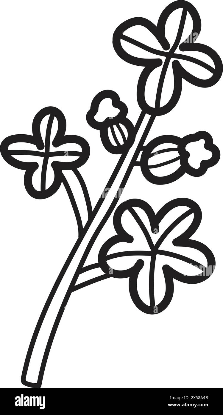 A flower with a black outline and white petals. The flower is drawn in a stylized way, with a lot of detail and a sense of movement. Scene is whimsica Stock Vector