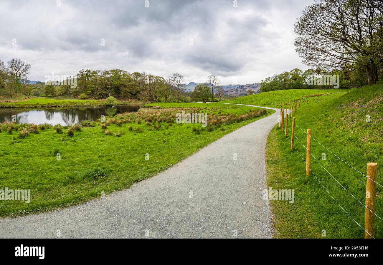 A multi image panorama of a bending path following the River Brathay in ...