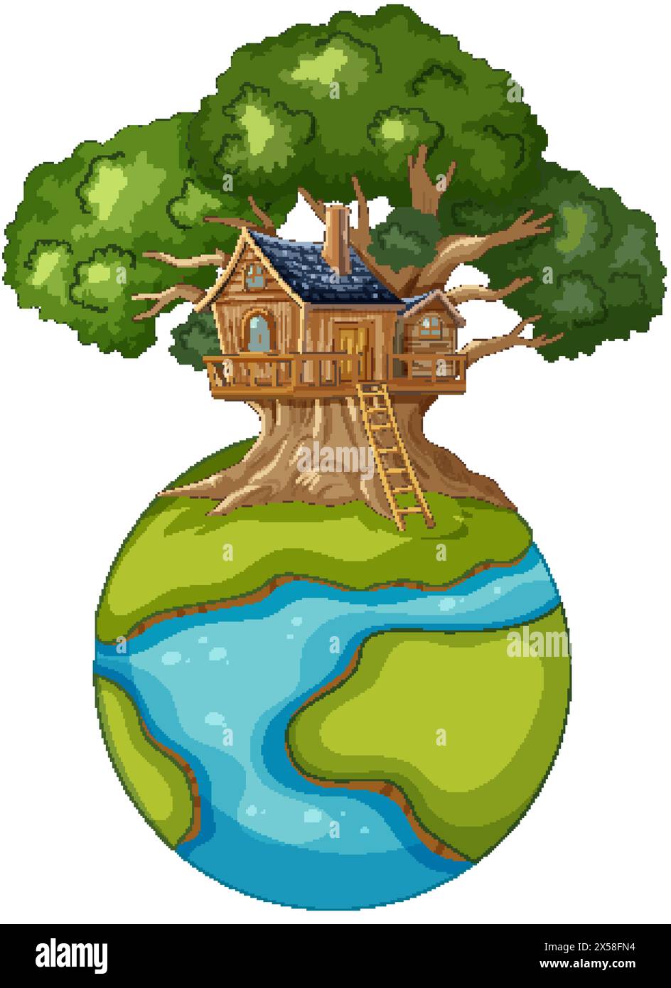 Illustration of a treehouse atop a globe Stock Vector Image & Art - Alamy