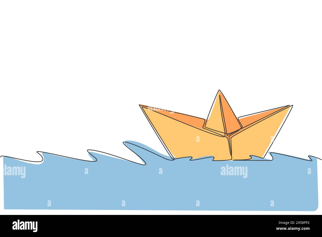 Single continuous line drawing of paper boat sailing on the water river ...