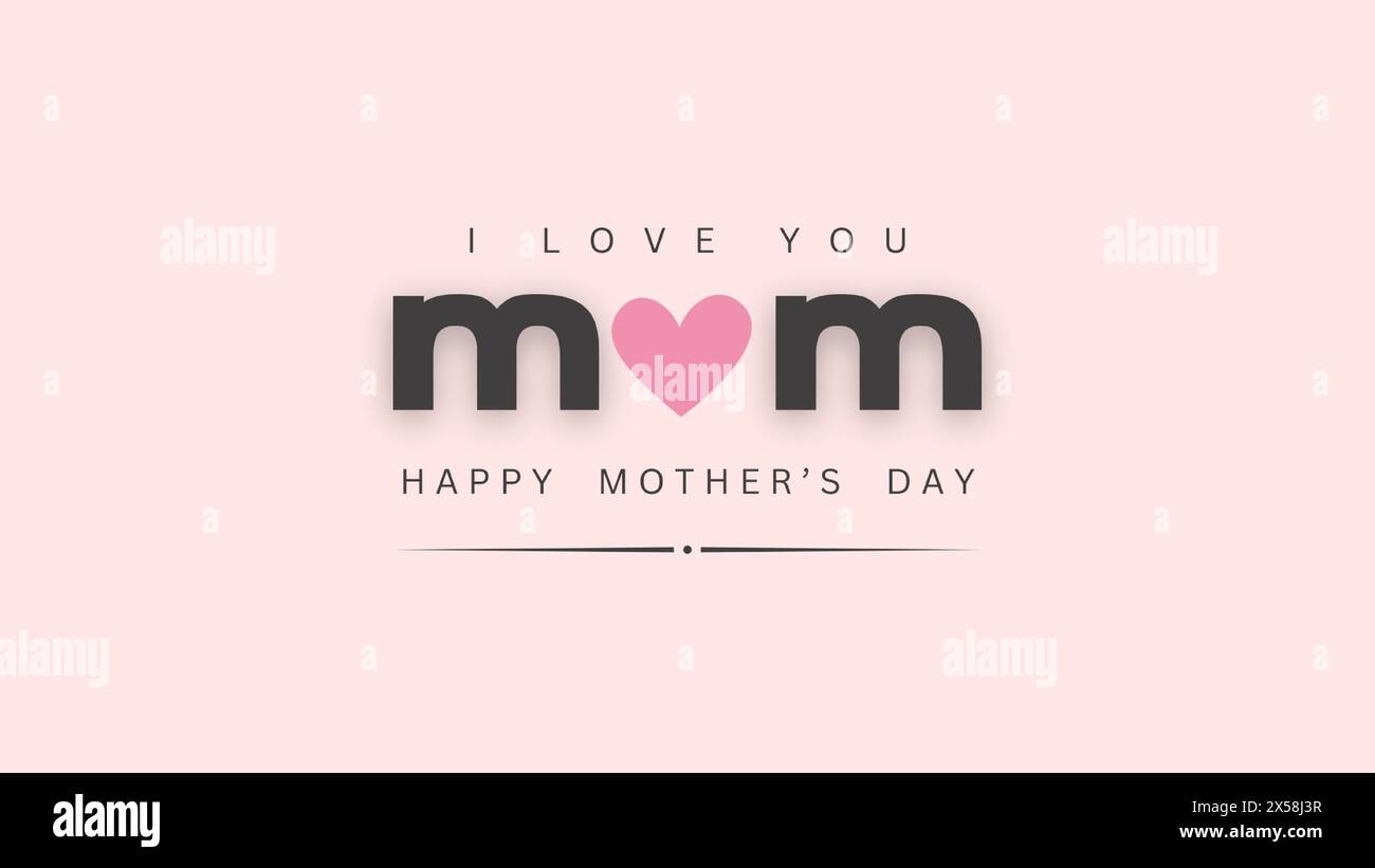i love you mom, happy mothers day calligraphy with heart on pink background Stock Vector