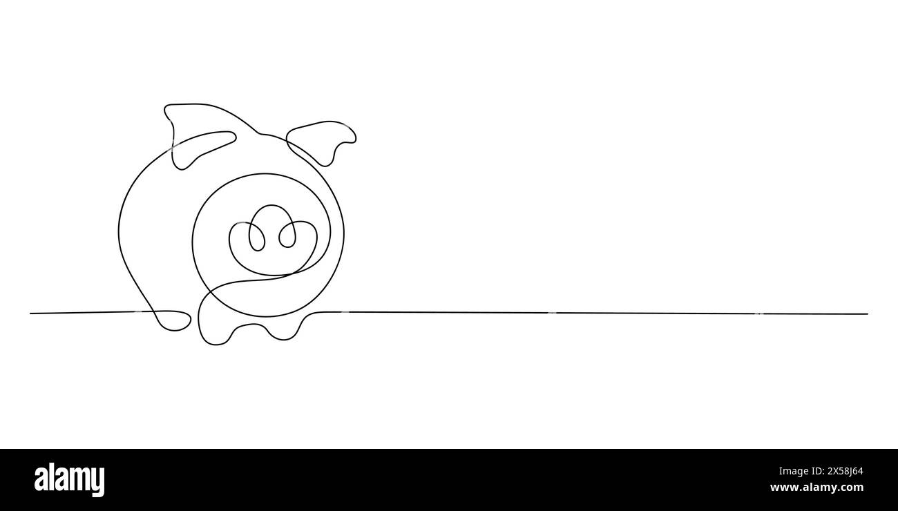 Piggy bank in continuous line art style. Children's piggy bank for saving money on a white background. Vector illustration Stock Vector