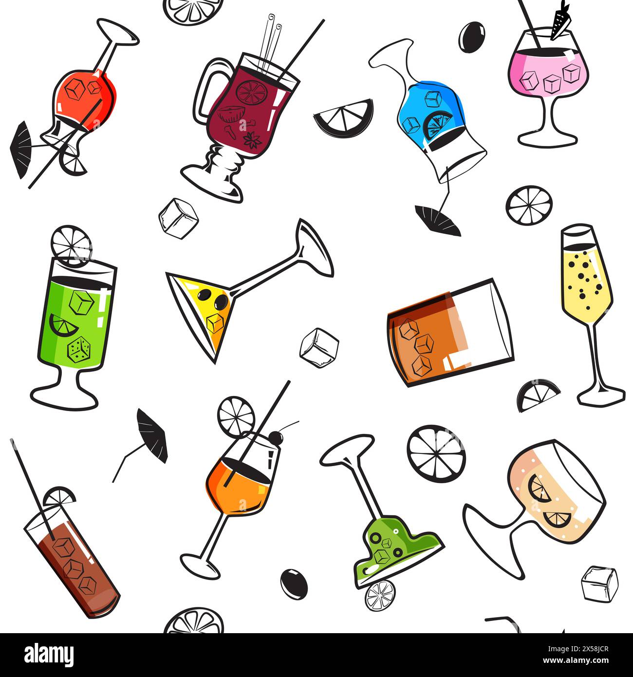 Cocktail Vector Pattern Seamless pattern Cocktail beverages background Stock Vector Image & Art ...