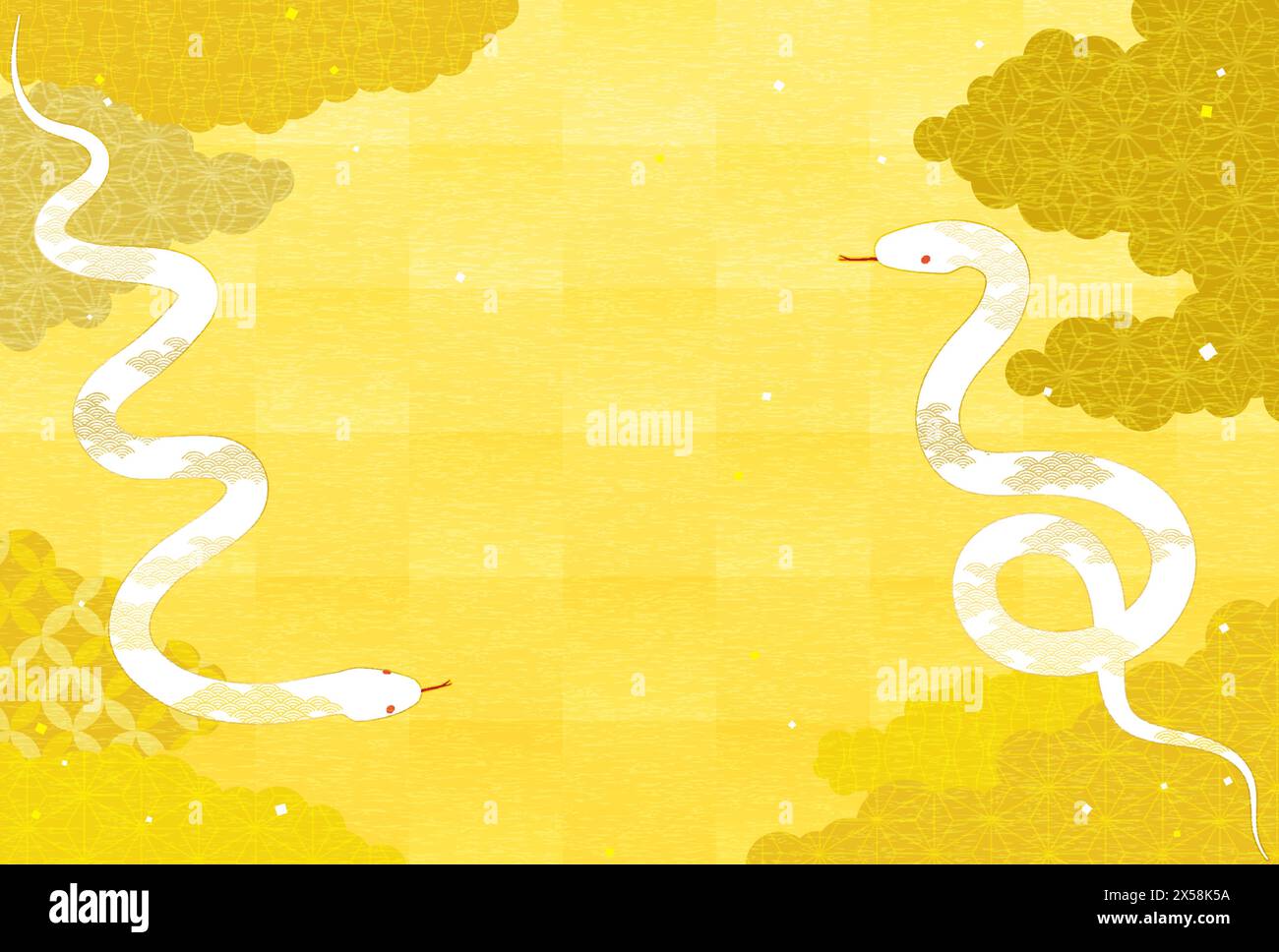 New Year's card for the year of the Snake 2025, with two white snakes