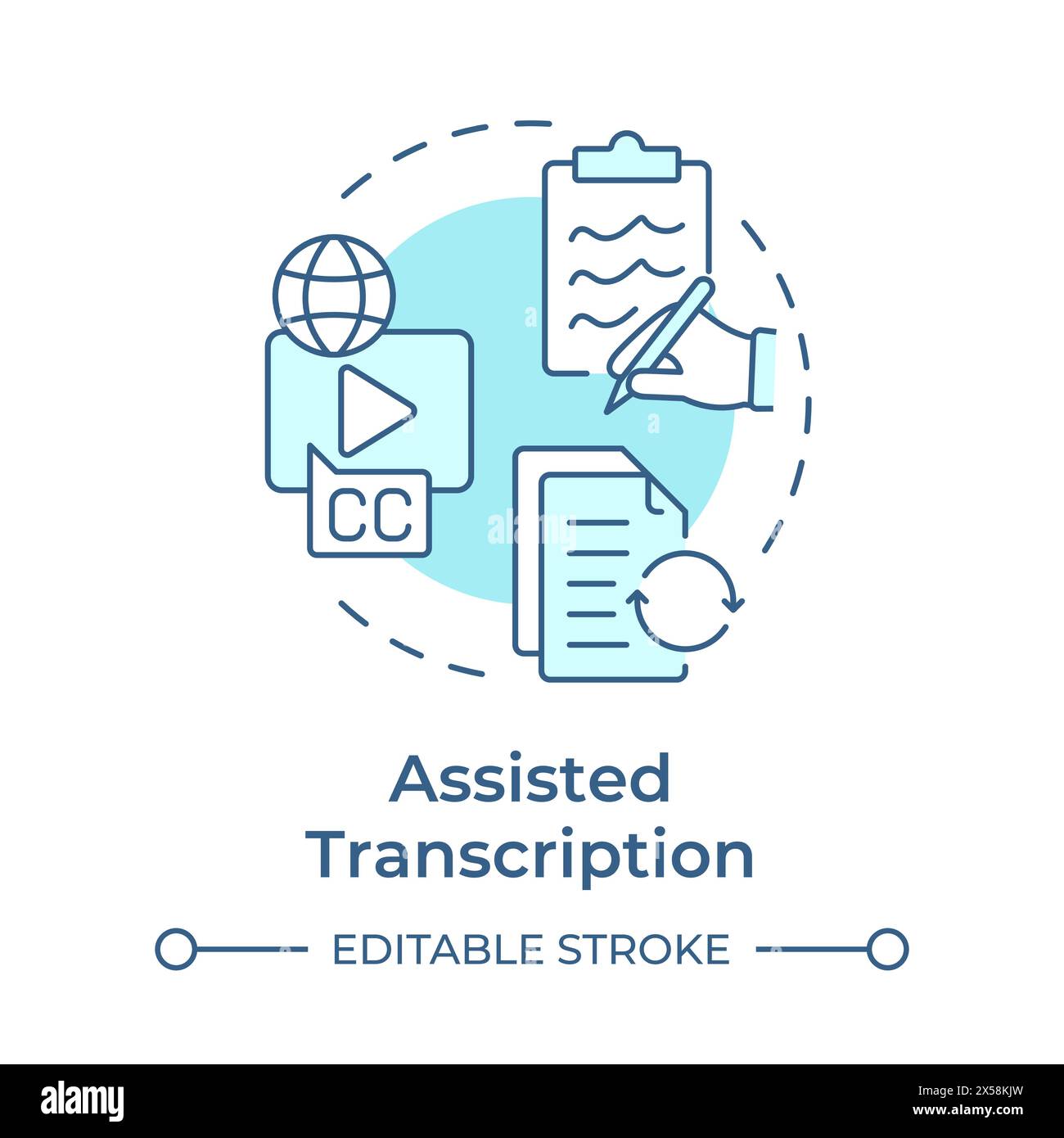 Assisted transcription soft blue concept icon Stock Vector