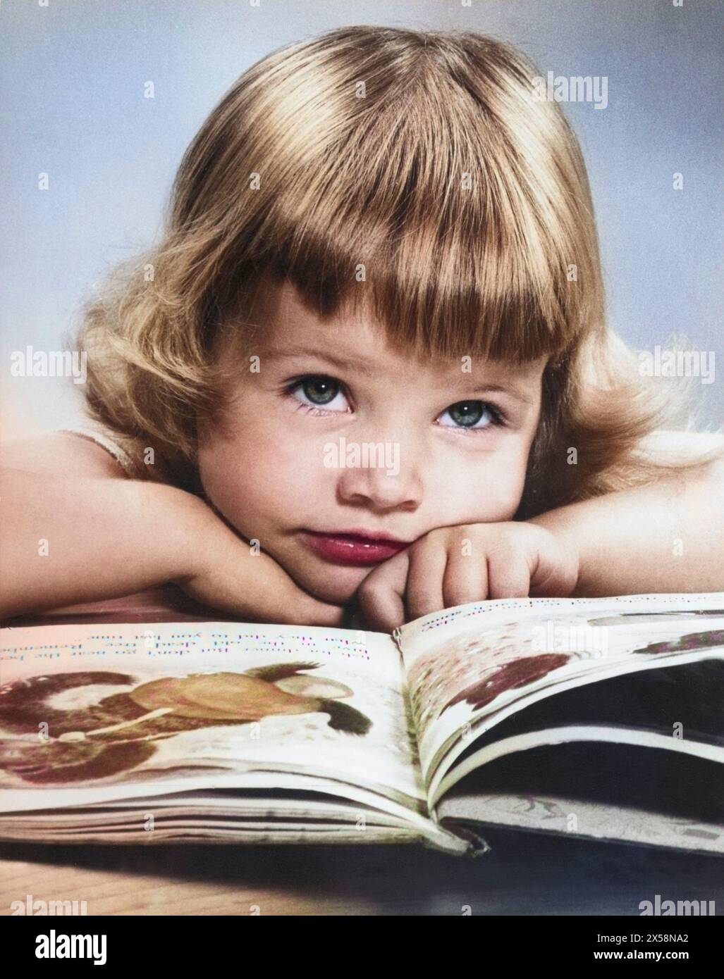 people, children, infants (up to 5 years), little girl reading, 1965, ADDITIONAL-RIGHTS-CLEARANCE-INFO-NOT-AVAILABLE Stock Photo
