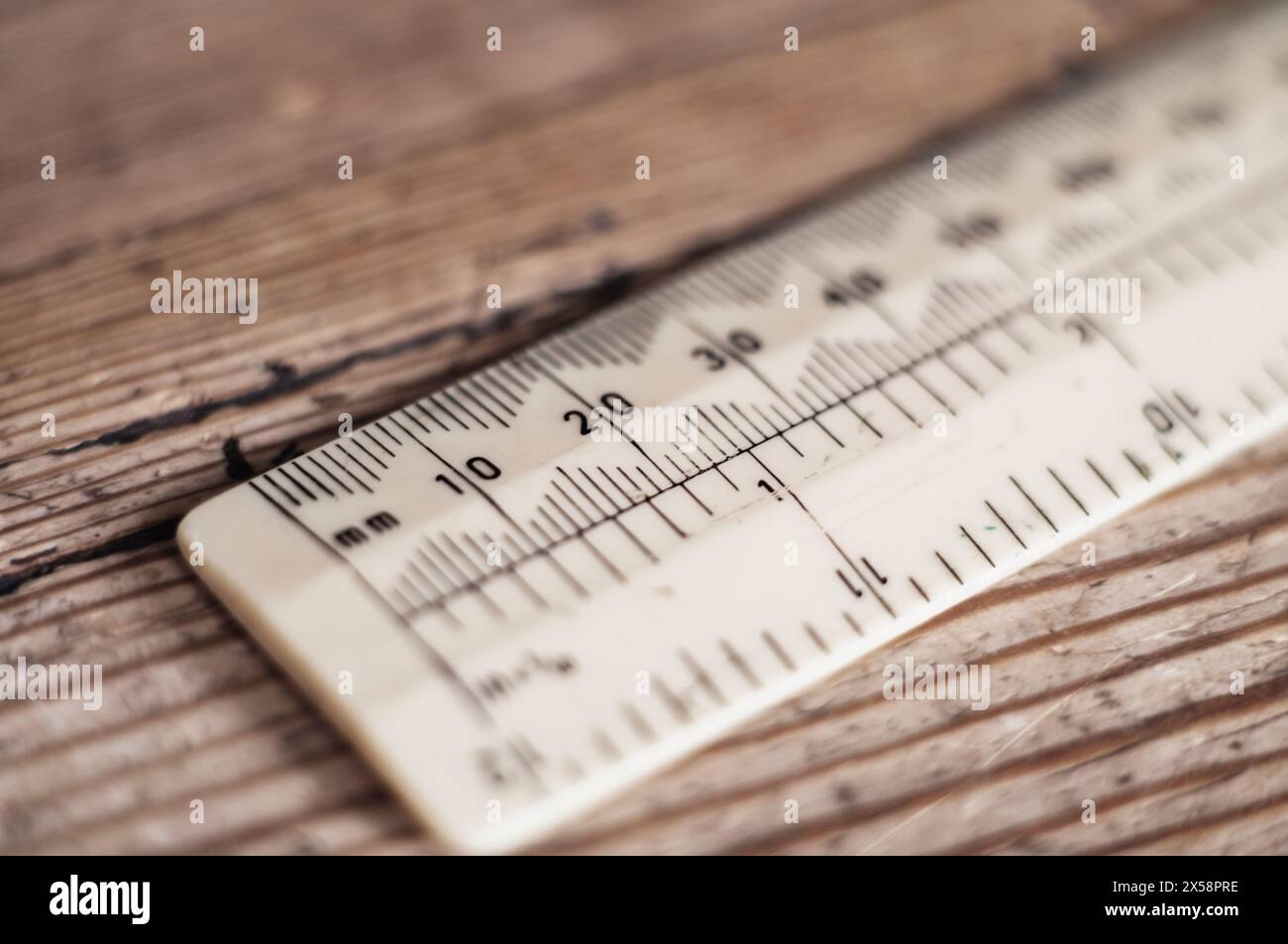 Close up of millimeter scale on a ruler Stock Photo