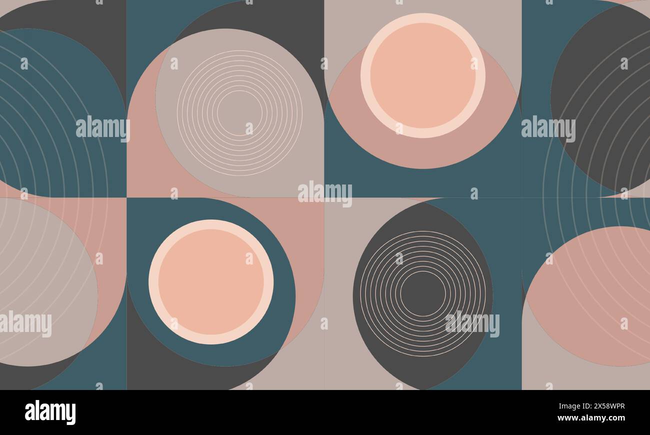 Geometric retro style design abstract background with pastel colors and circles. Vector illustration in 70s style. Stock Vector