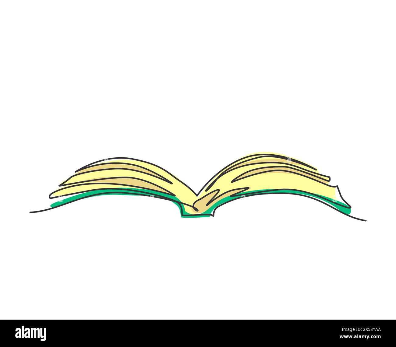 One continuous line drawing of thick open text book logo emblem
