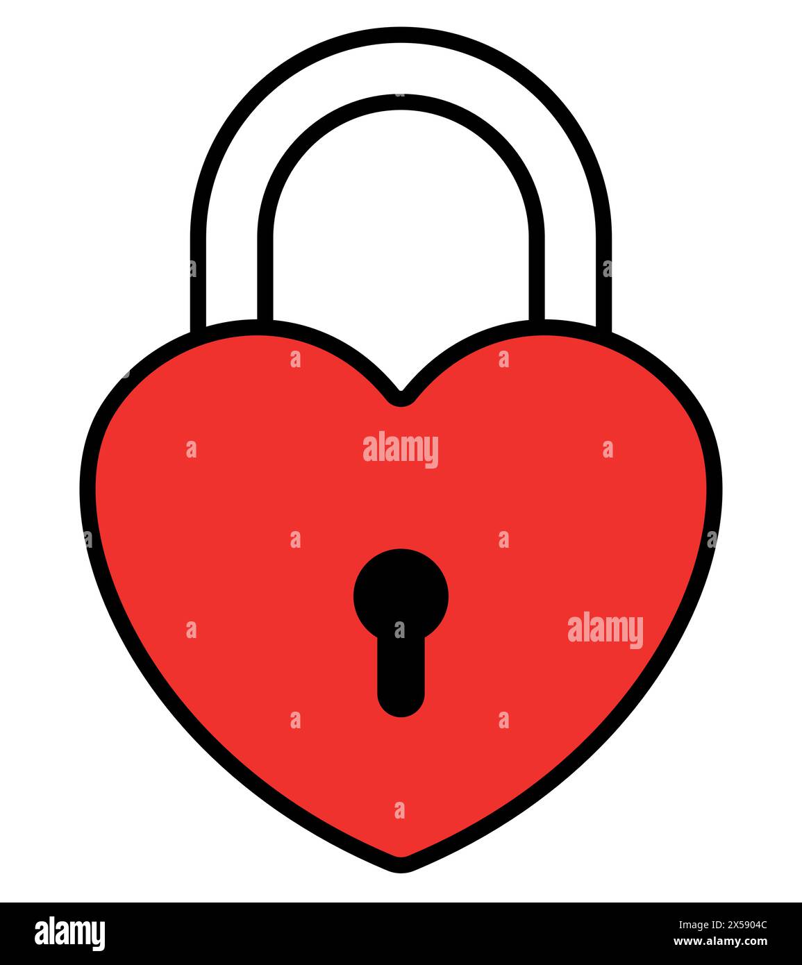 red heart shaped padlock, color vector illustration of locked lock Stock Vector
