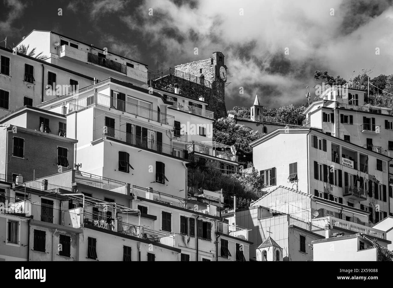 Magic of the Cinque Terre. Timeless images. Riomaggiore and its bright colours. Stock Photo