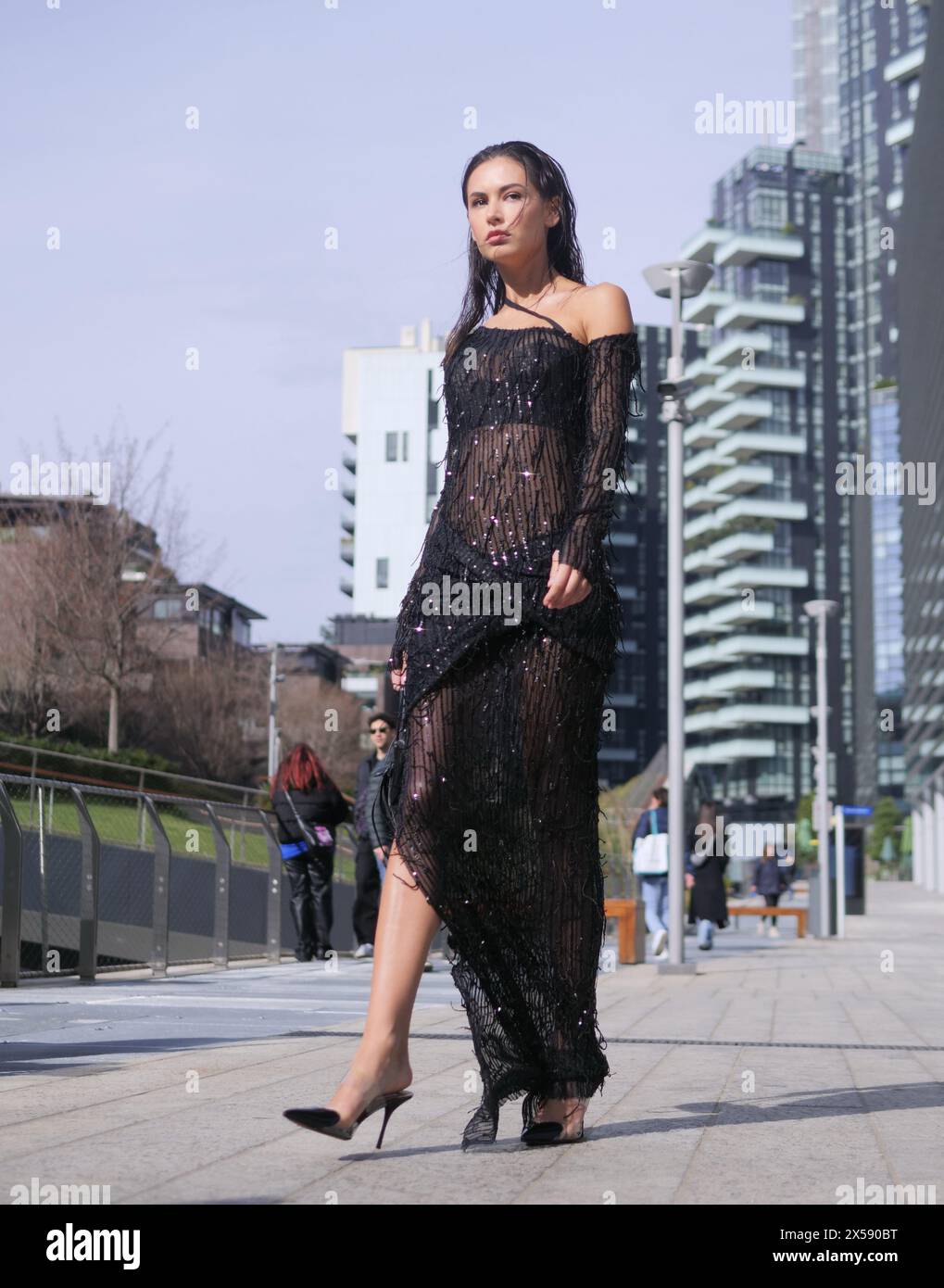 Fashion blogger street style outfit before Ermanno Scervino fashion show during Milano fashion week Stock Photo