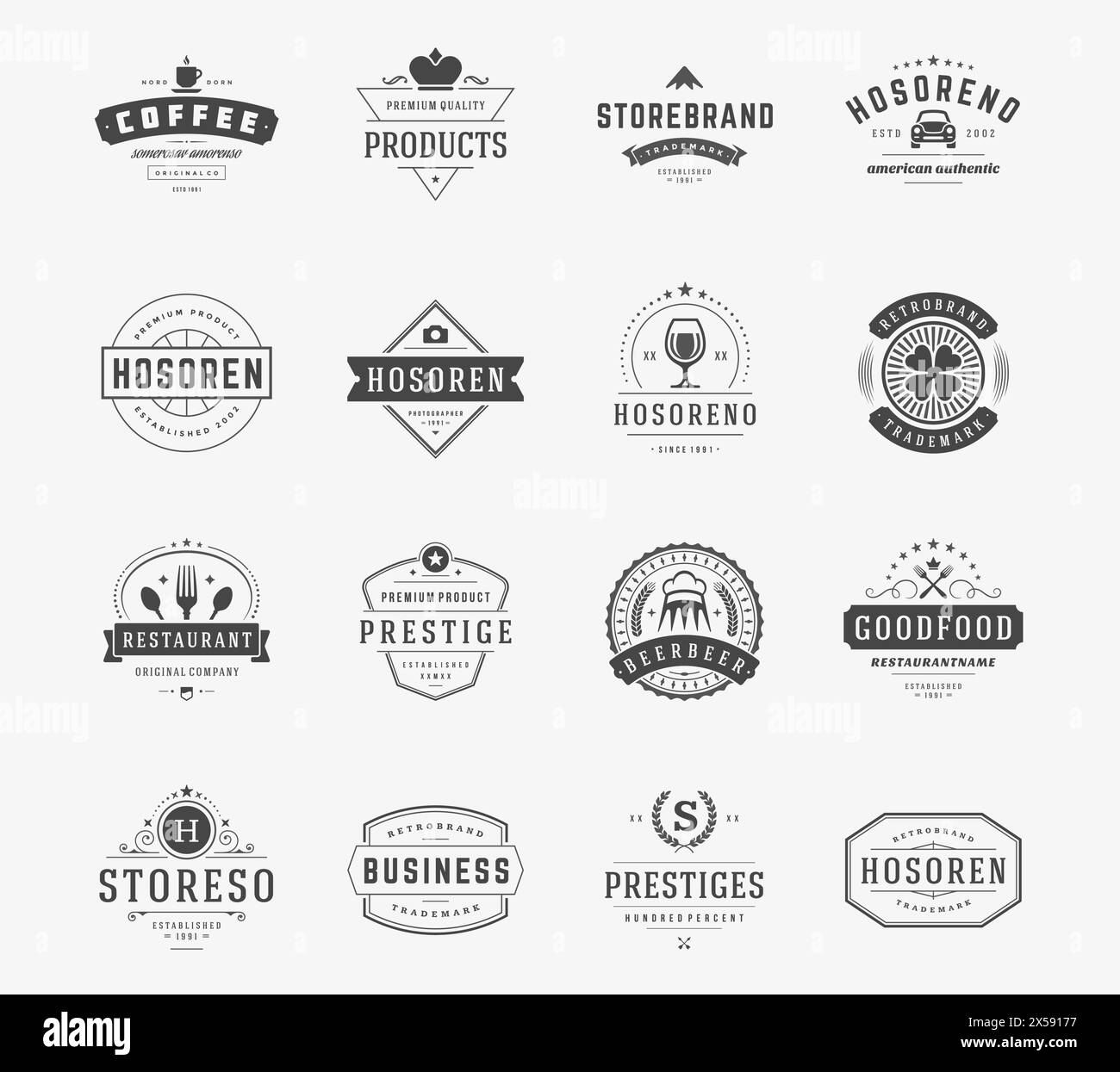 Vintage Logos Design Templates Set. Vector design elements, Logo