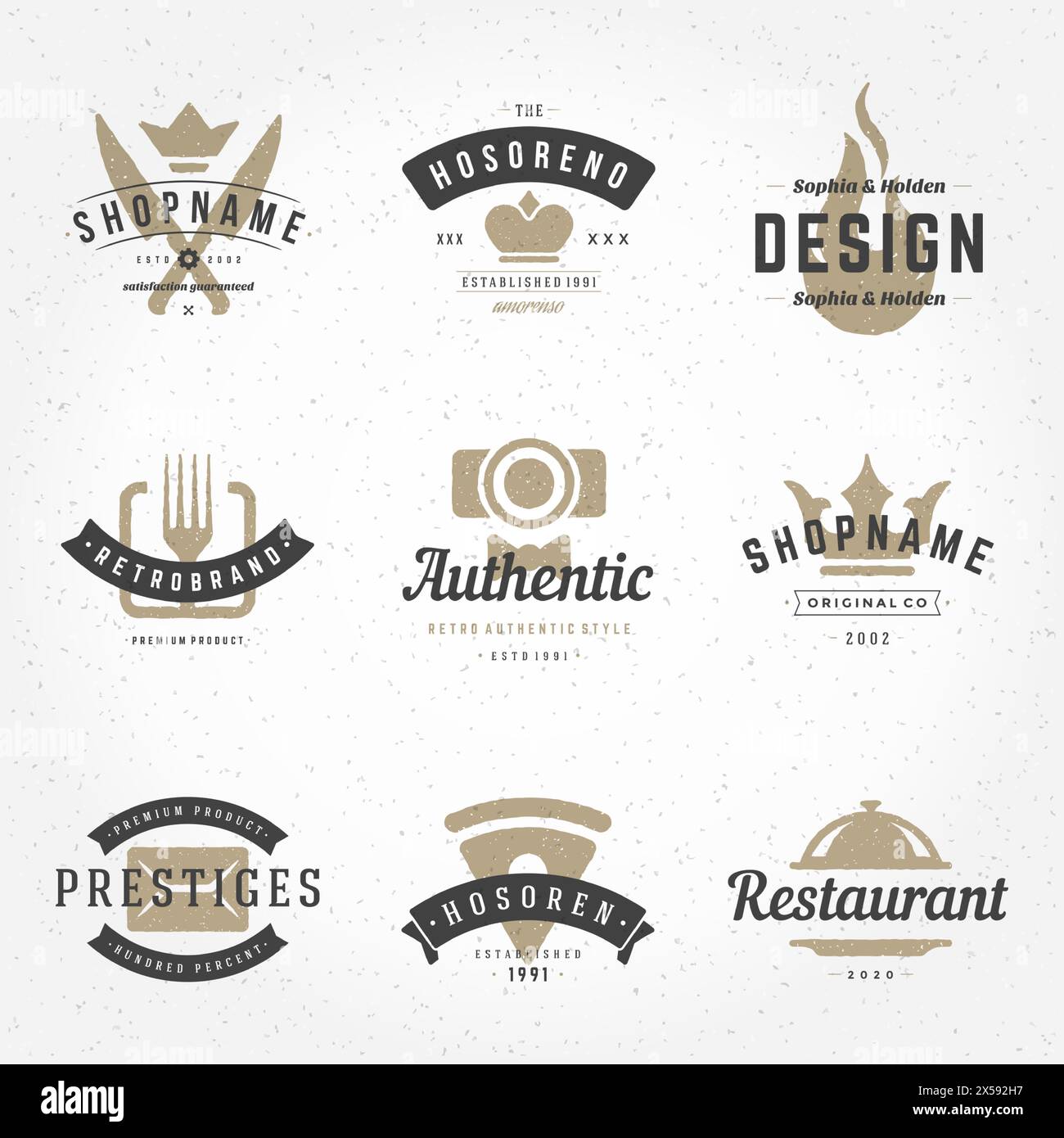 Retro Hand Drawn Logos Vector Templates Set. Hand Drawing Logos, Hand ...