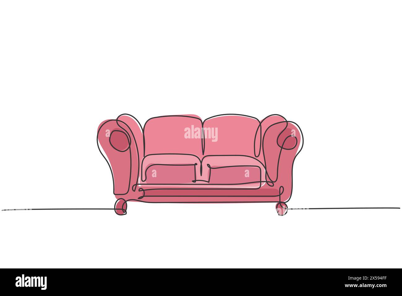 One single line drawing of expensive luxury leather sofa home appliance. Comfortable couch for living room, furniture concept. Dynamic continuous line Stock Vector