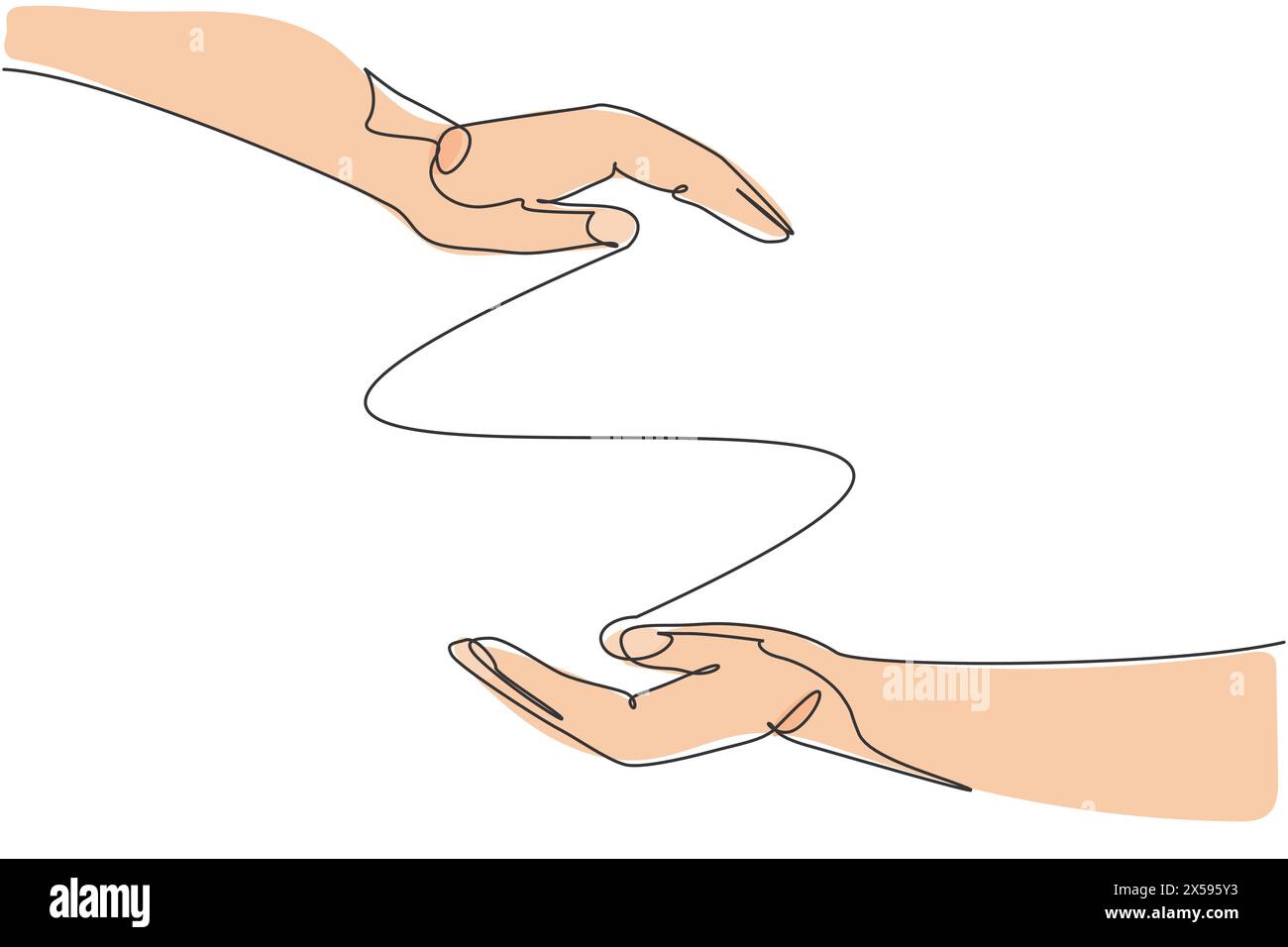 Two hands protection gesture. Single continuous line hand hold elements graphic icon. Simple one line doodle for education concept. Isolated vector il Stock Vector
