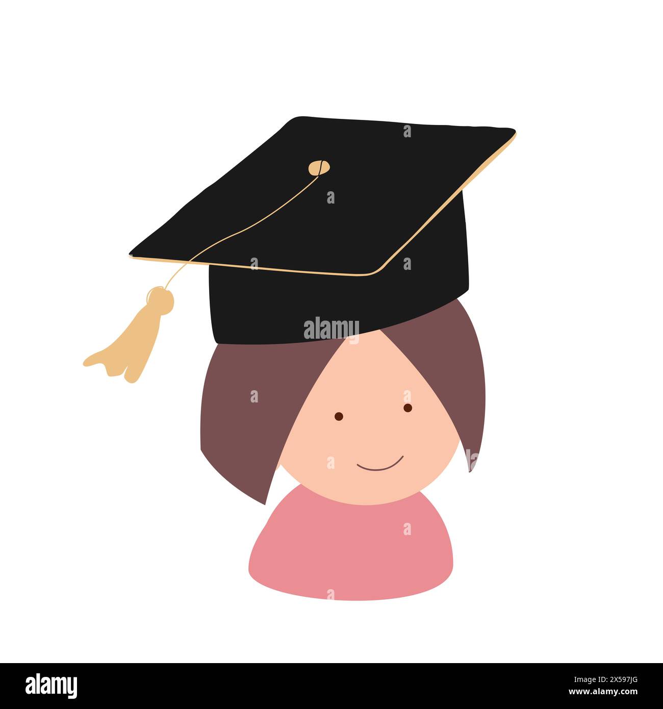 Happy cute little kid girl graduate from school. Smiling kindergarten girl in graduate hat. Vector icon Stock Vector