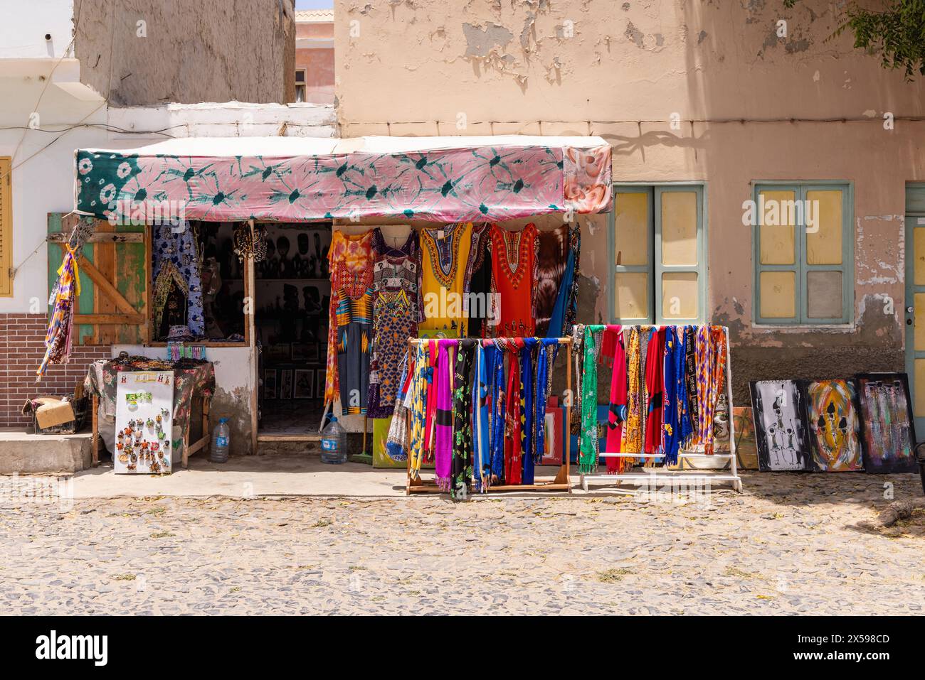 Traditional local souvenir shop in Sal Rei, Boa Vista, Cape Verde, Republic of Cabo Verde, Africa Stock Photo