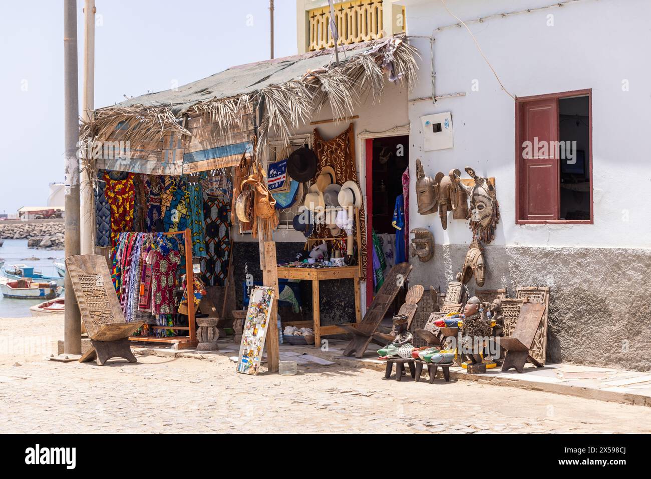 Traditional local souvenir shop in Sal Rei, Boa Vista, Cape Verde, Republic of Cabo Verde, Africa Stock Photo