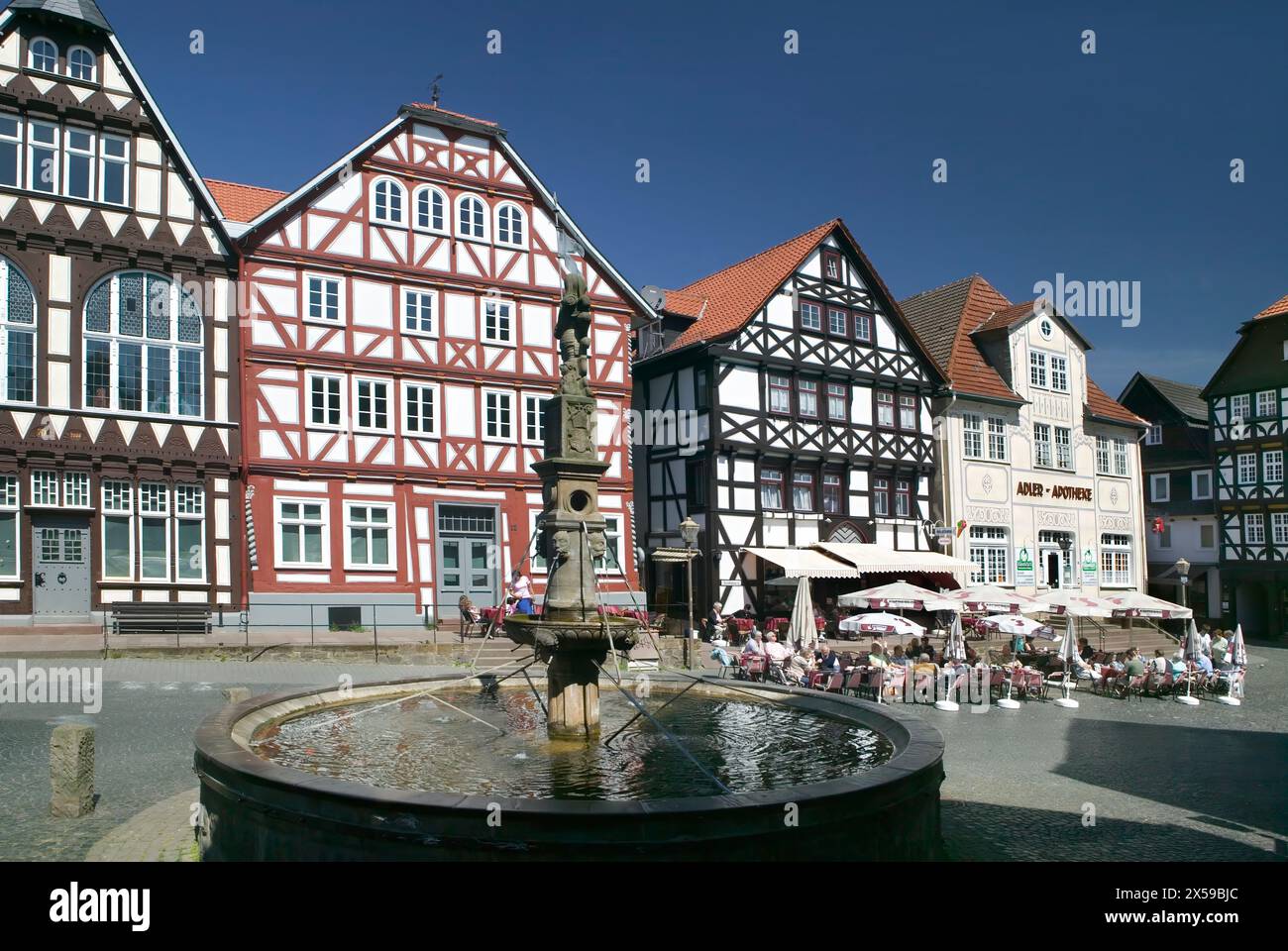 The Rolandsbrunnen fountain at the marketplace of Fritzlar, Hesse, Germany, Europe Stock Photo